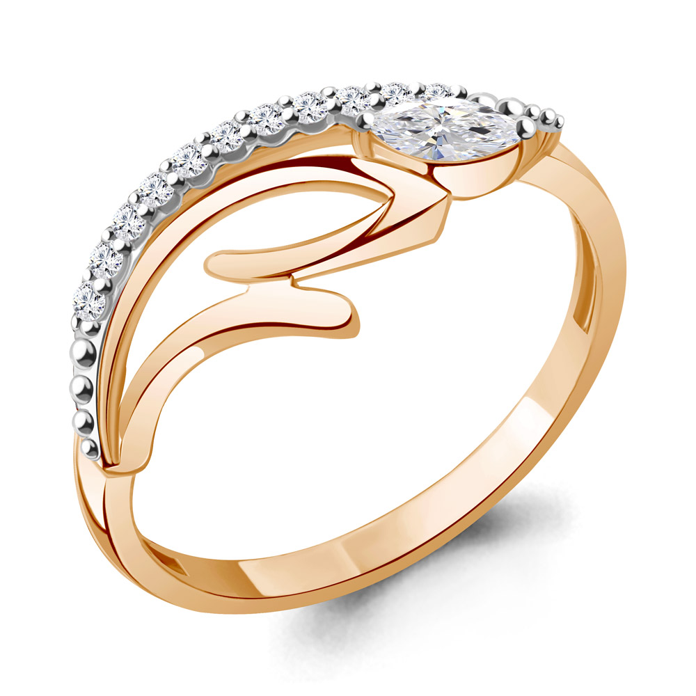 Кольцо из красного золота с фианитами