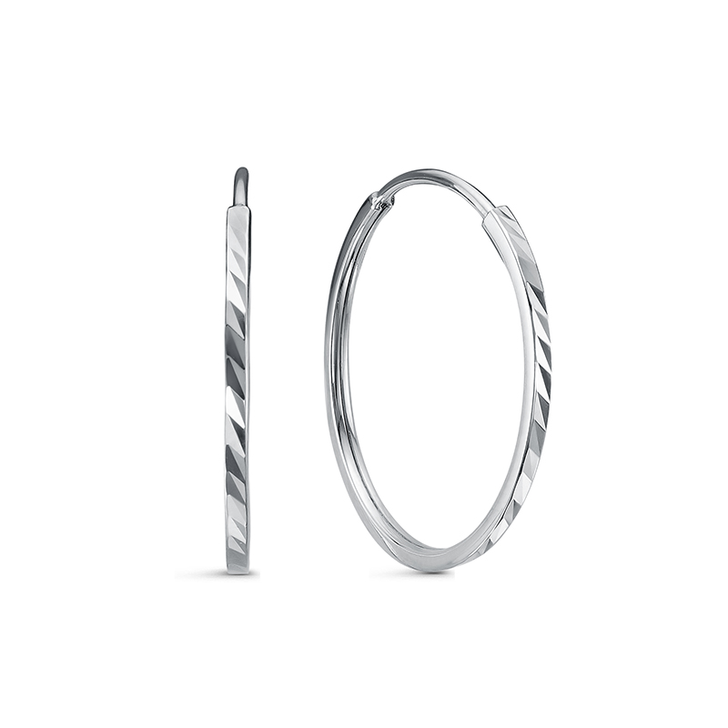 Серьги конго из белого золота с алмазной гранью