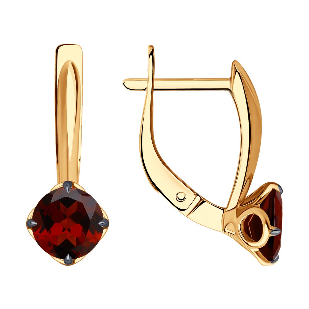 Серьги из красного золота с гранатами