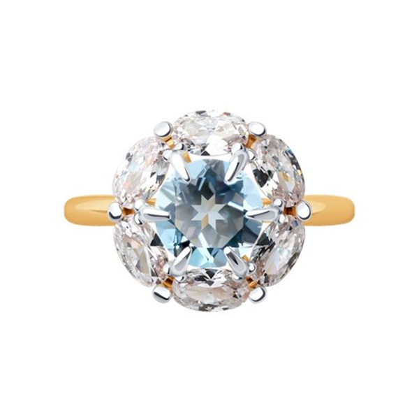 Кольцо из красного золота с топазом и фианитами