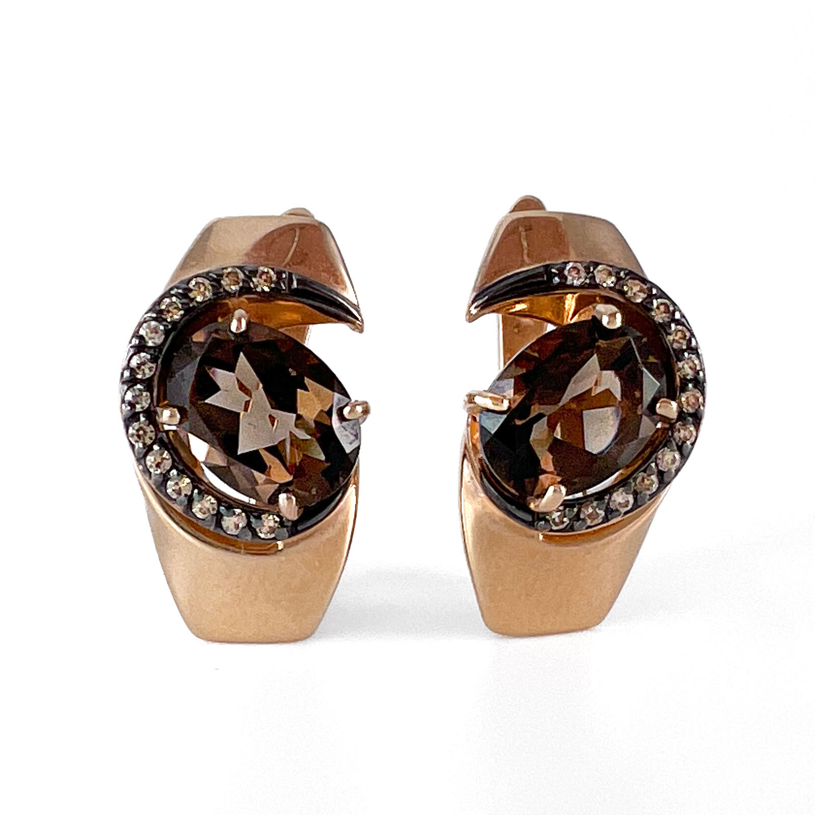 Серьги из золота с раухтопазом и фианитами