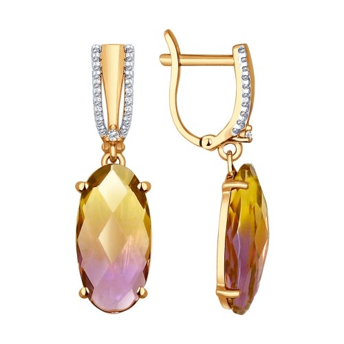 Серьги из красного золота 585 пробы с ситаллами и фианитами