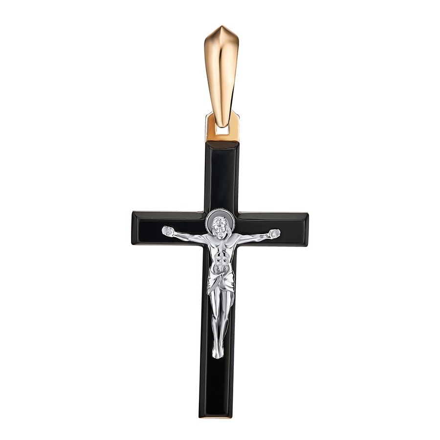 Крестик христианский из красного золота с агатом