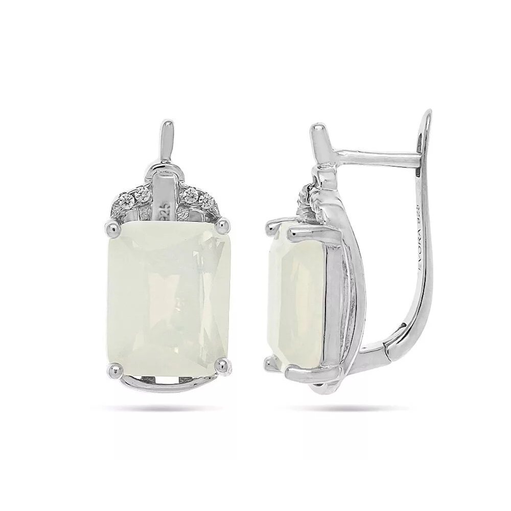 Серьги из серебра с лунным камнем и цирконами