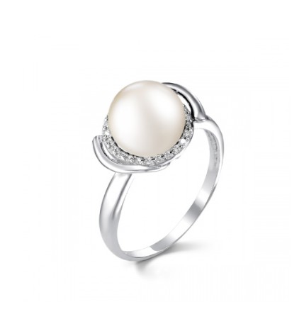 Кольцо из серебра с жемчугом и фианитами