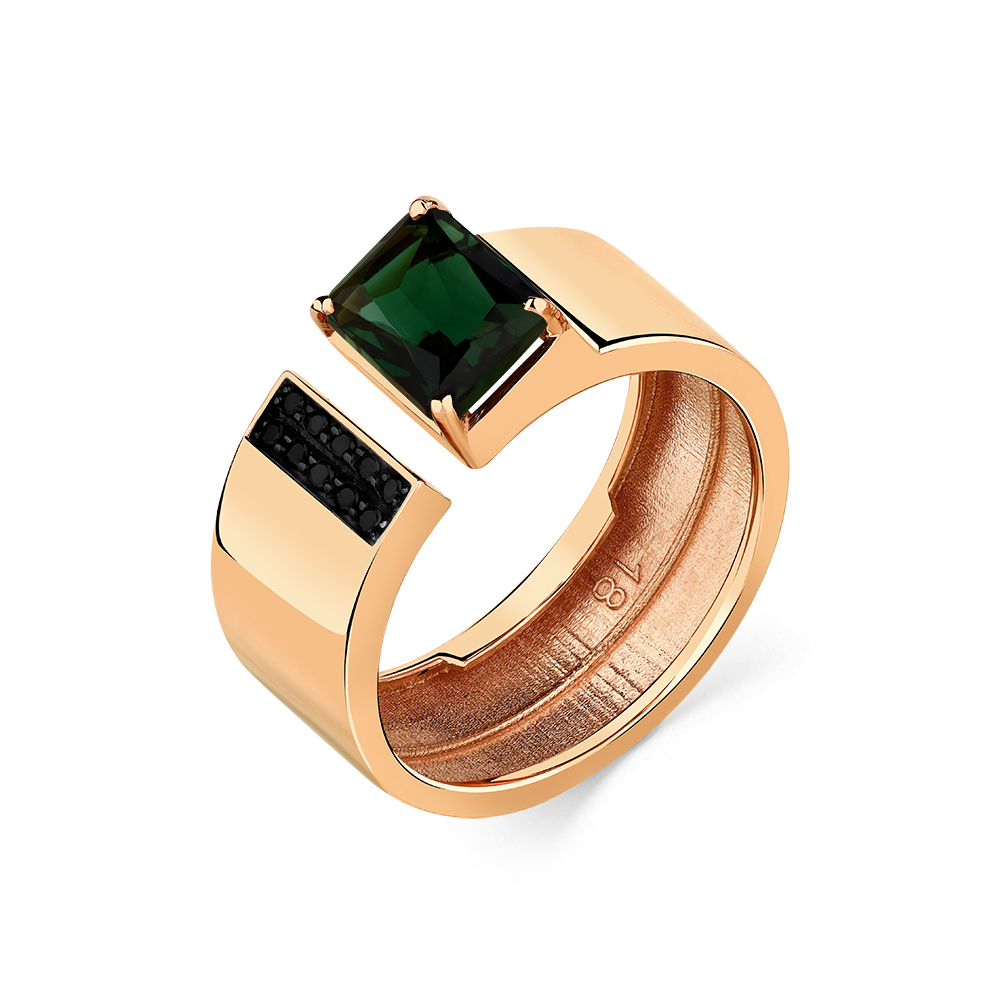 Кольцо из красного золота с турмалином и фианитами