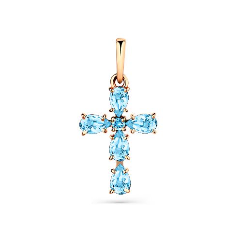 Декоративный крестик из красного золота с топазами