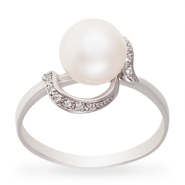 Кольцо из серебра с жемчугом и фианитами