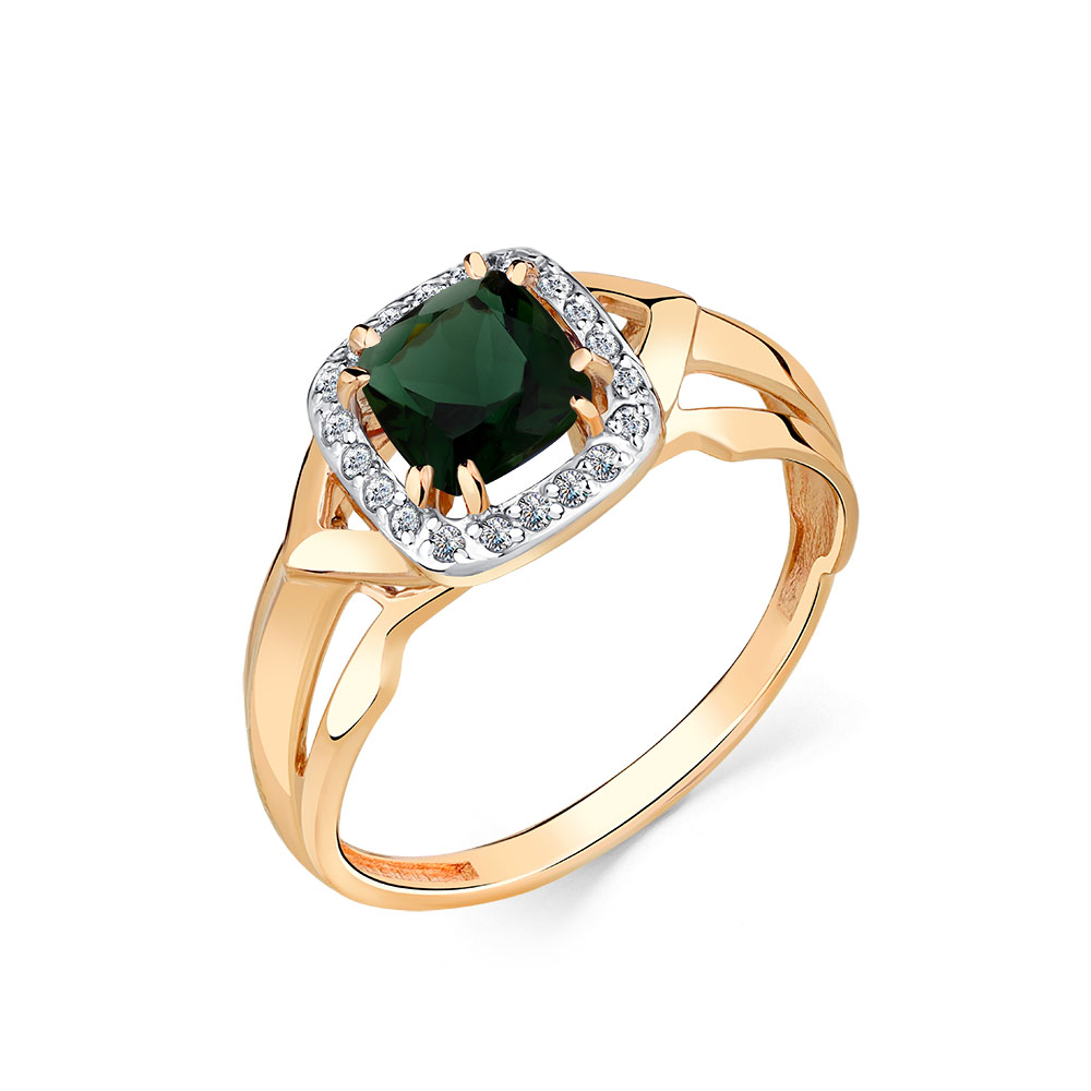 Кольцо из красного золота с турмалином и фианитами