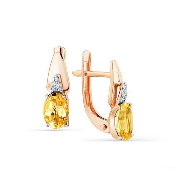 Серьги из красного золота с цитринами и фианитами