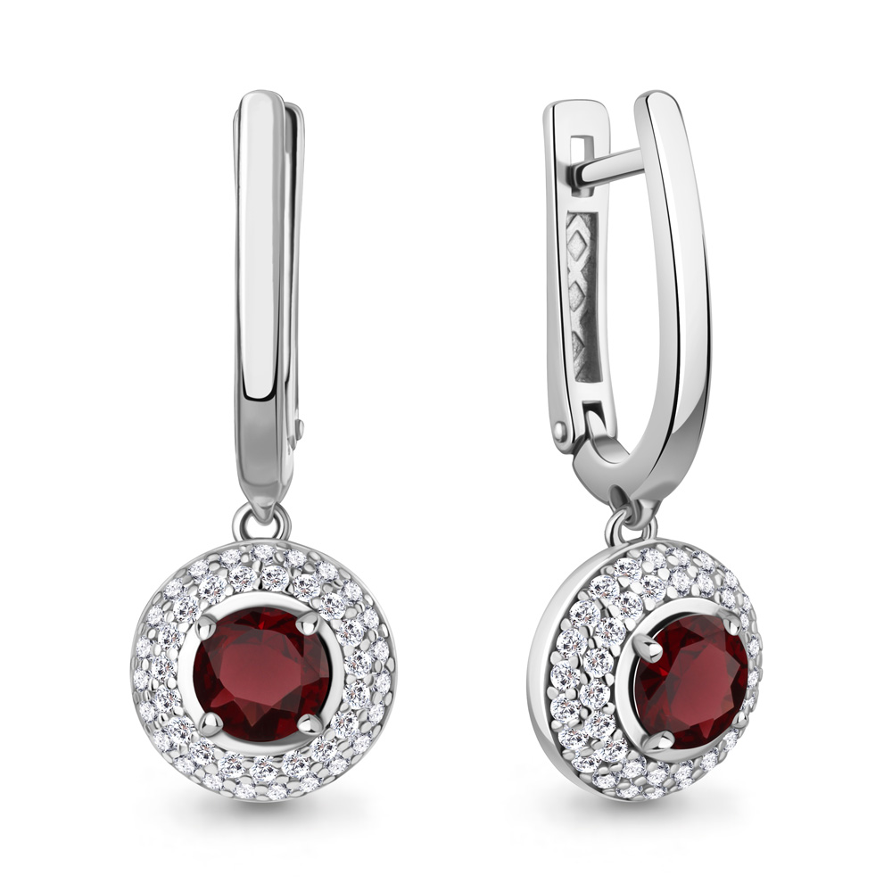 Серьги из серебра с гранатом и фианитами