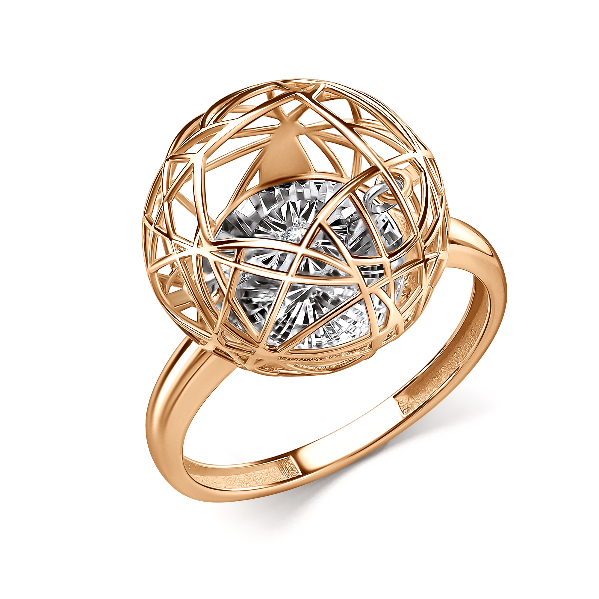 Кольцо из красного золота с танцующим бриллиантом