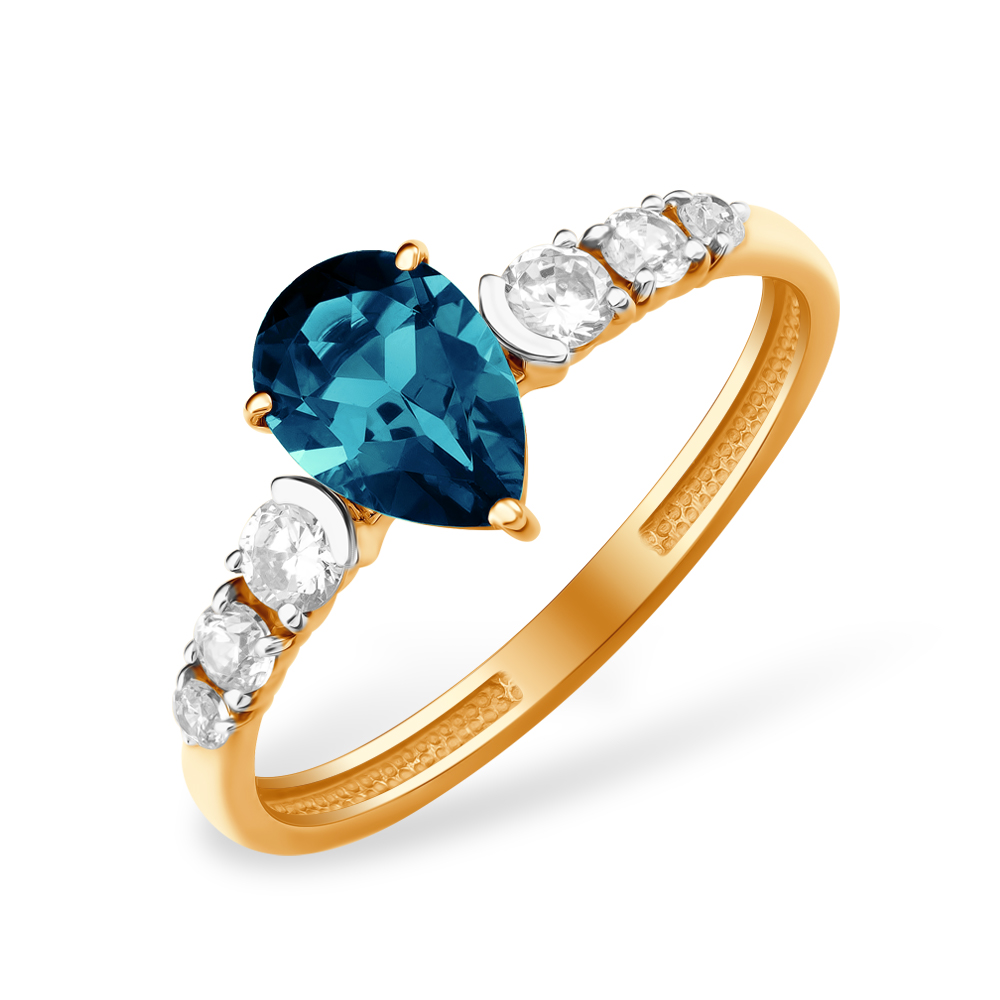 Кольцо из красного золота с кварцем и фианитами