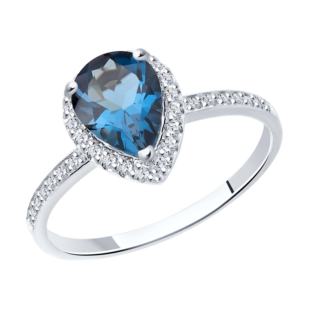 Кольцо из белого золота с топазом и фианитами