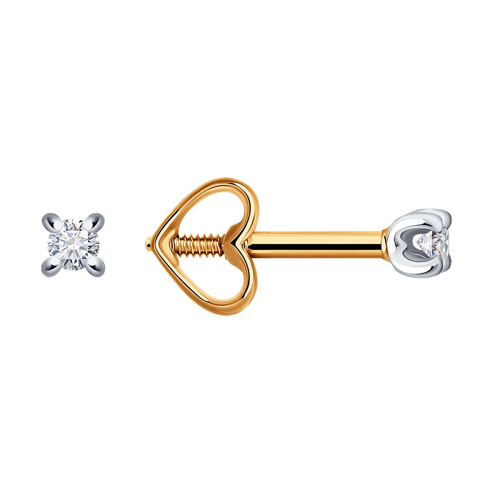 Серьги пусеты из красного золота с бриллиантами