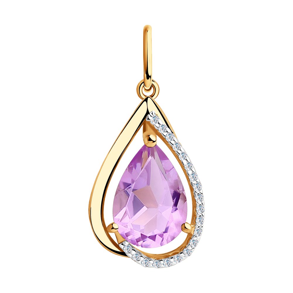 Подвеска из красного золота с аметистом и фианитами
