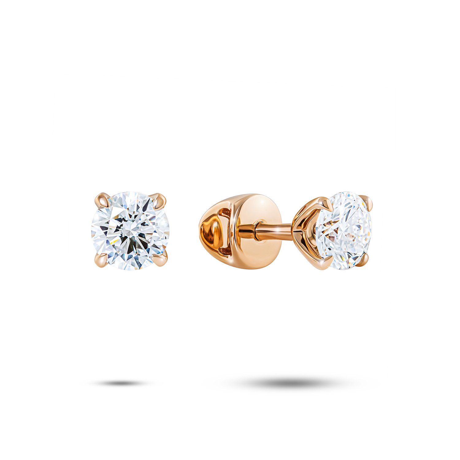 Серьги пусеты из красного золота с бриллиантами