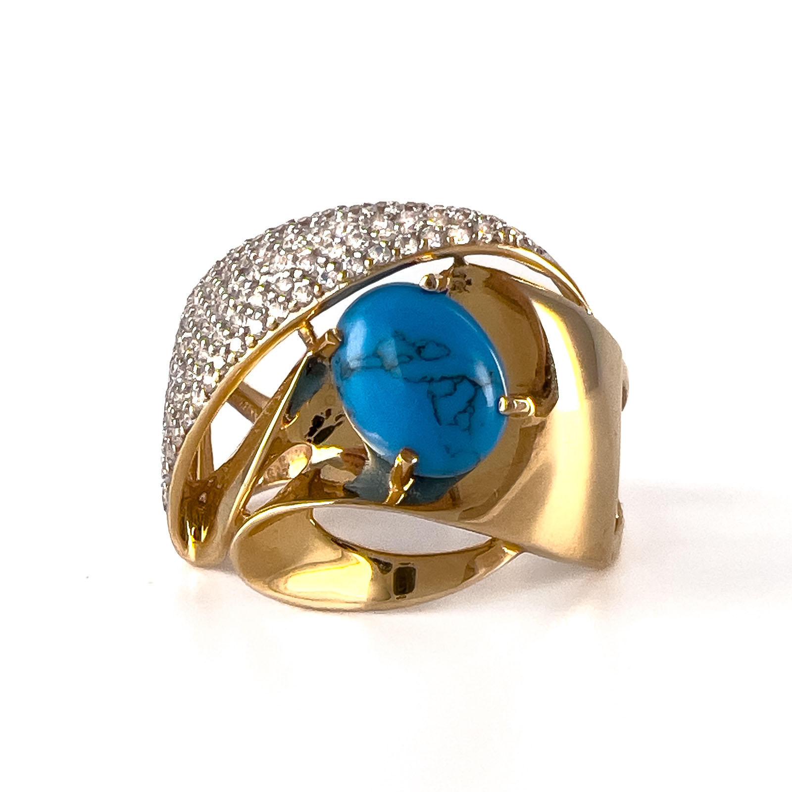Кольцо из золота с бирюзой и фианитами