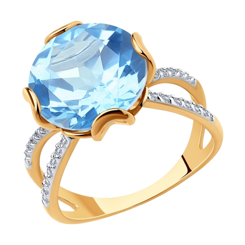 Кольцо из красного золота с топазом и фианитами