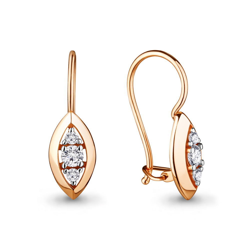 Серьги из красного золота с фианитами