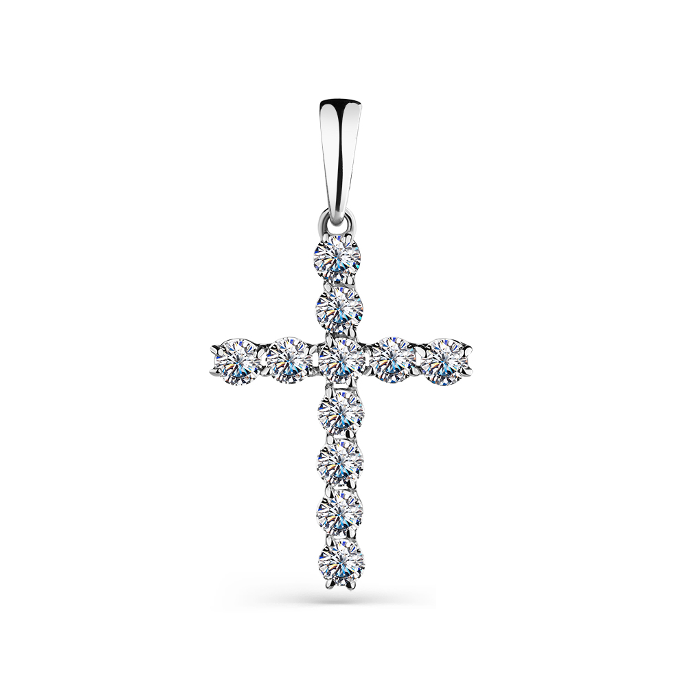 Декоративный крестик из белого золота с фианитами