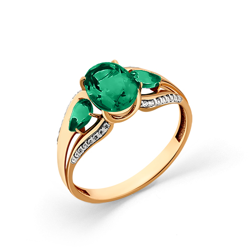 Кольцо из красного золота с агатом и фианитами