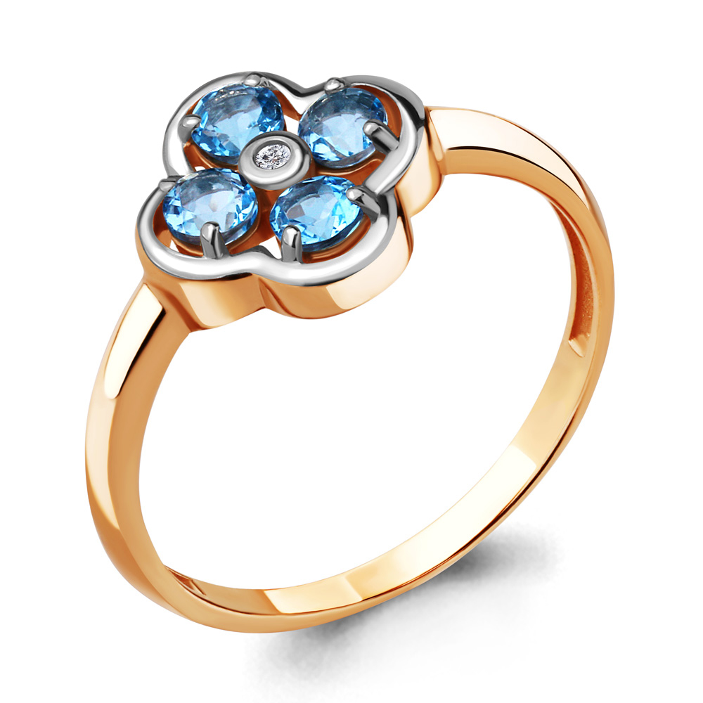 Кольцо из красного золота с топазами и фианитом