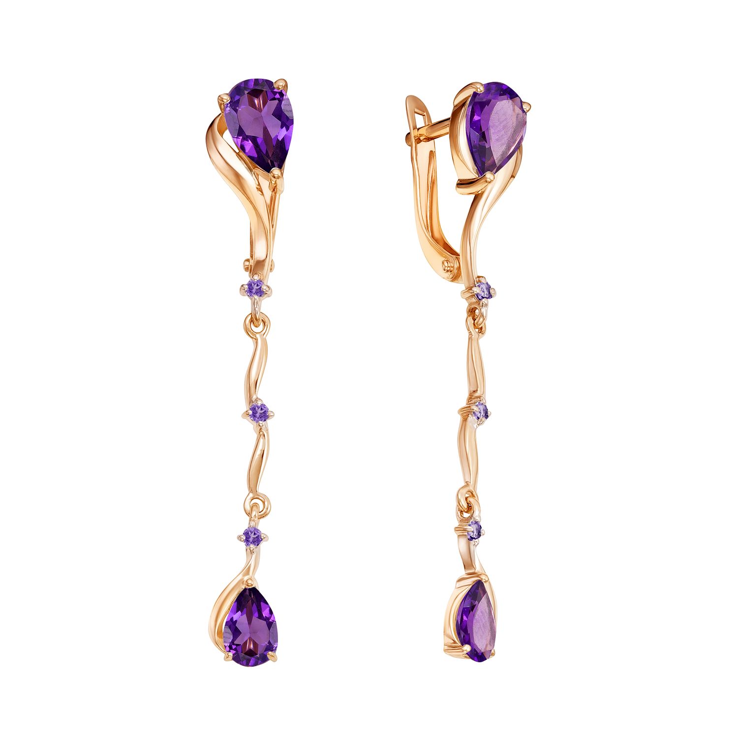 Серьги из красного золота с аметистами