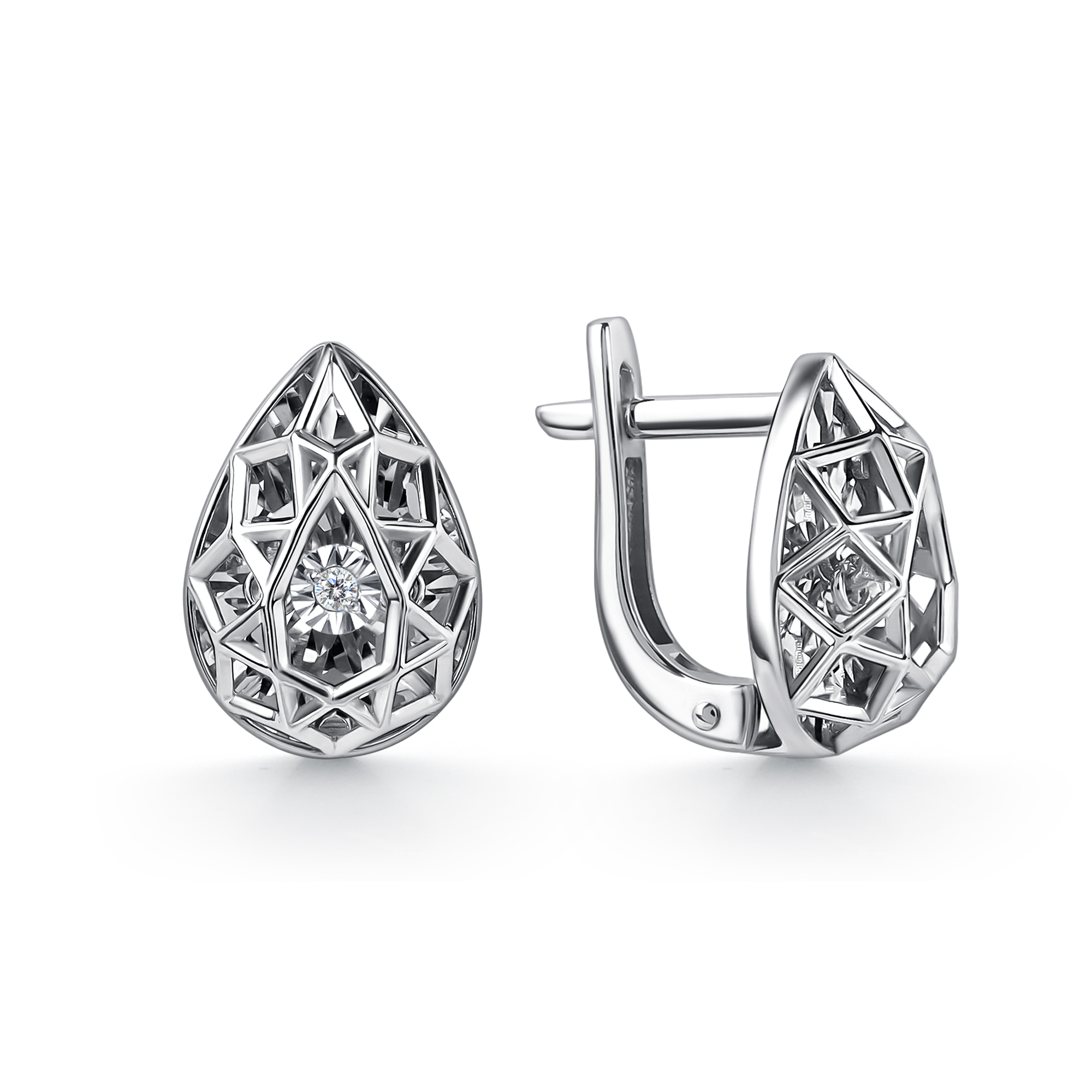 Серьги из белого золота с танцующим бриллиантом