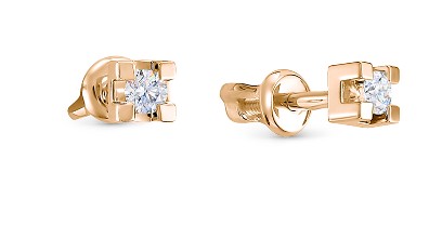 Серьги-пусеты из красного золота с бриллиантами