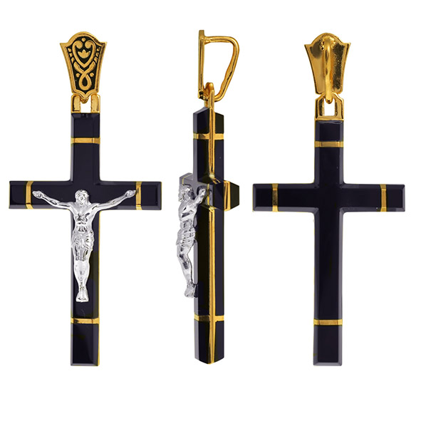 Крестик христианский из комбинированного золота с агатом