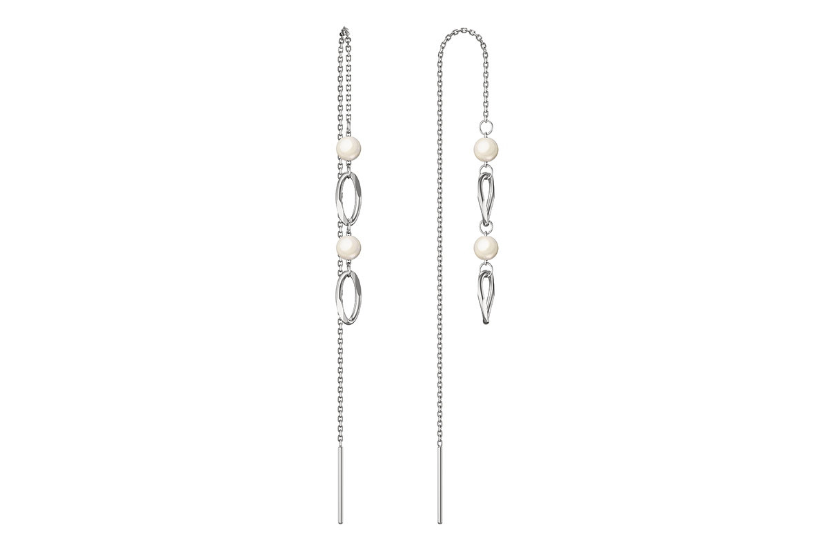 Серьги-цепочки из серебра с жемчугом