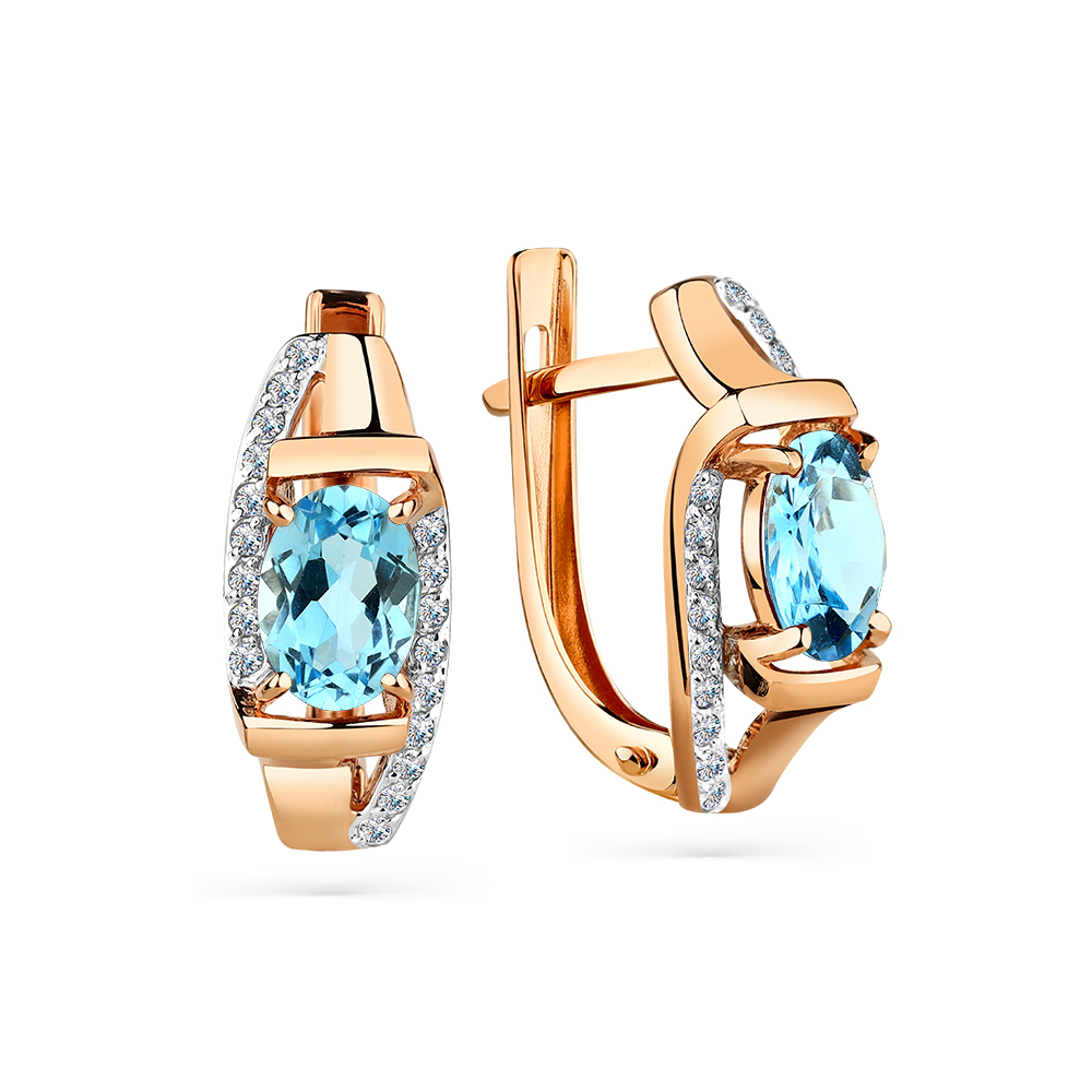 Серьги из красного золота с топазами и фианитами