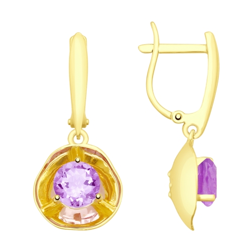Серьги из желтого золота с аметистами