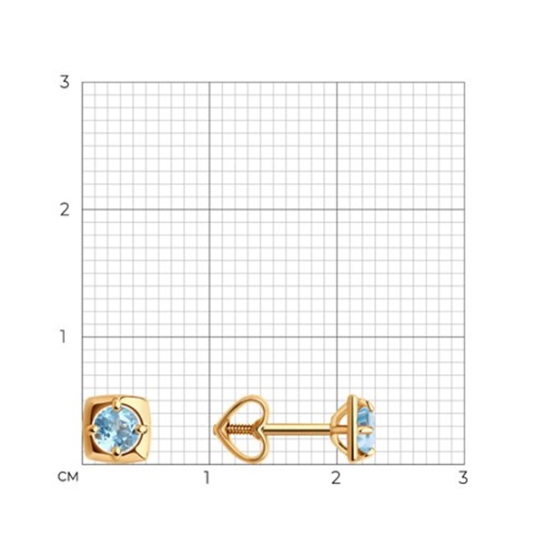 Серьги пусеты из красного золота с топазами