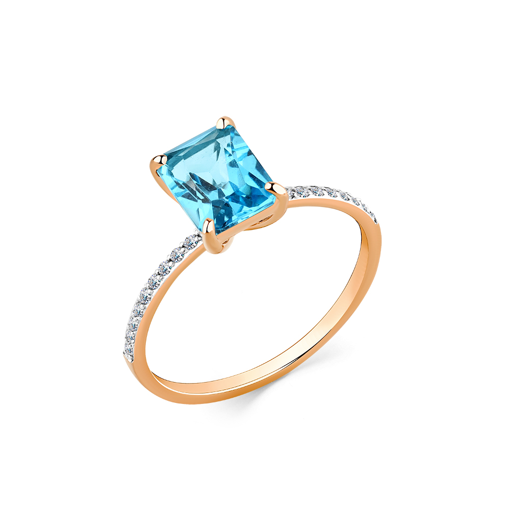 Кольцо из красного золота с топазом и фианитами