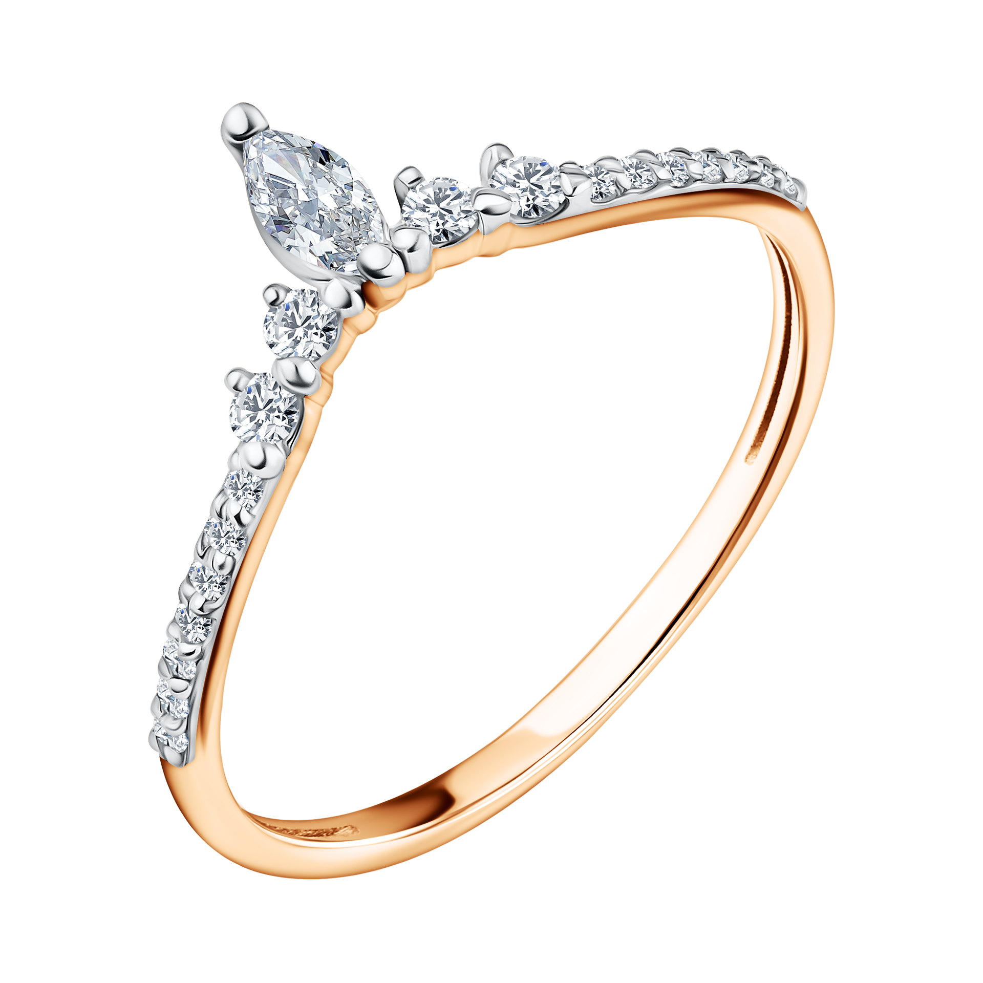 Кольцо из красного золота с фианитами