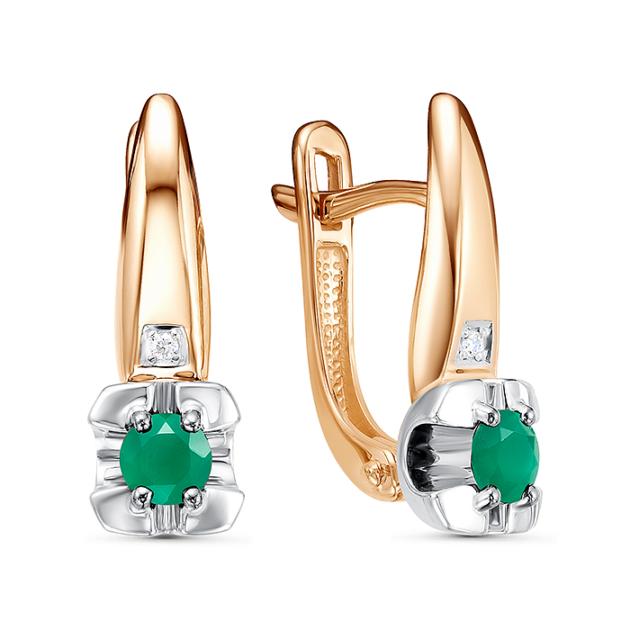 Серьги из красного золота с изумрудами и бриллиантами