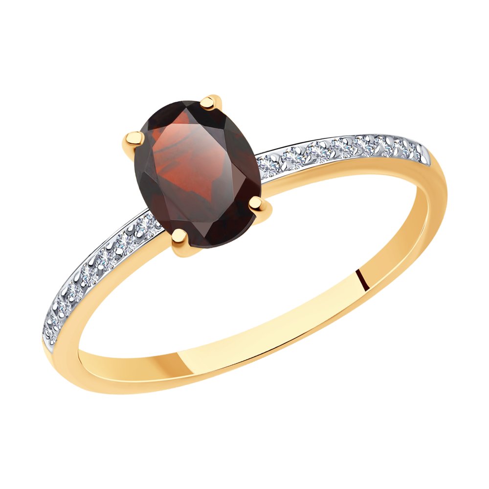 Кольцо из красного золота с гранатами и фианитами