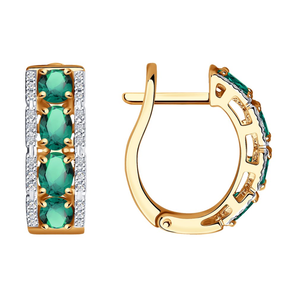 Серьги из красного золота с изумрудами и бриллиантами