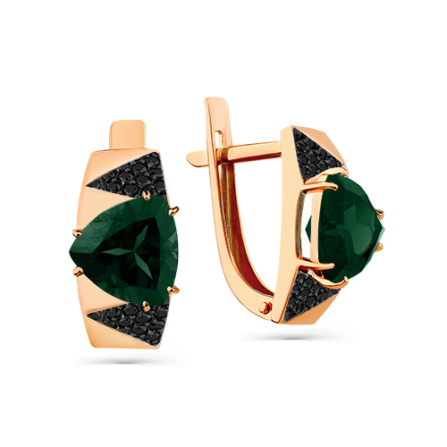 Серьги из красного золота с турмалином и фианитами
