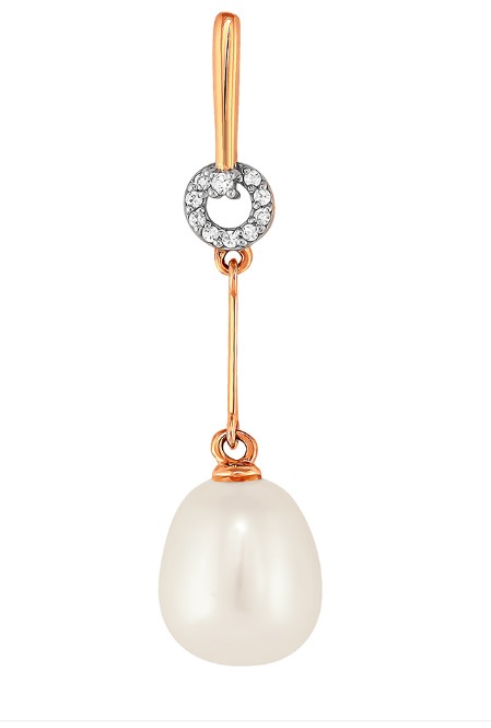 Подвеска из красного золота с жемчугом и фианитами