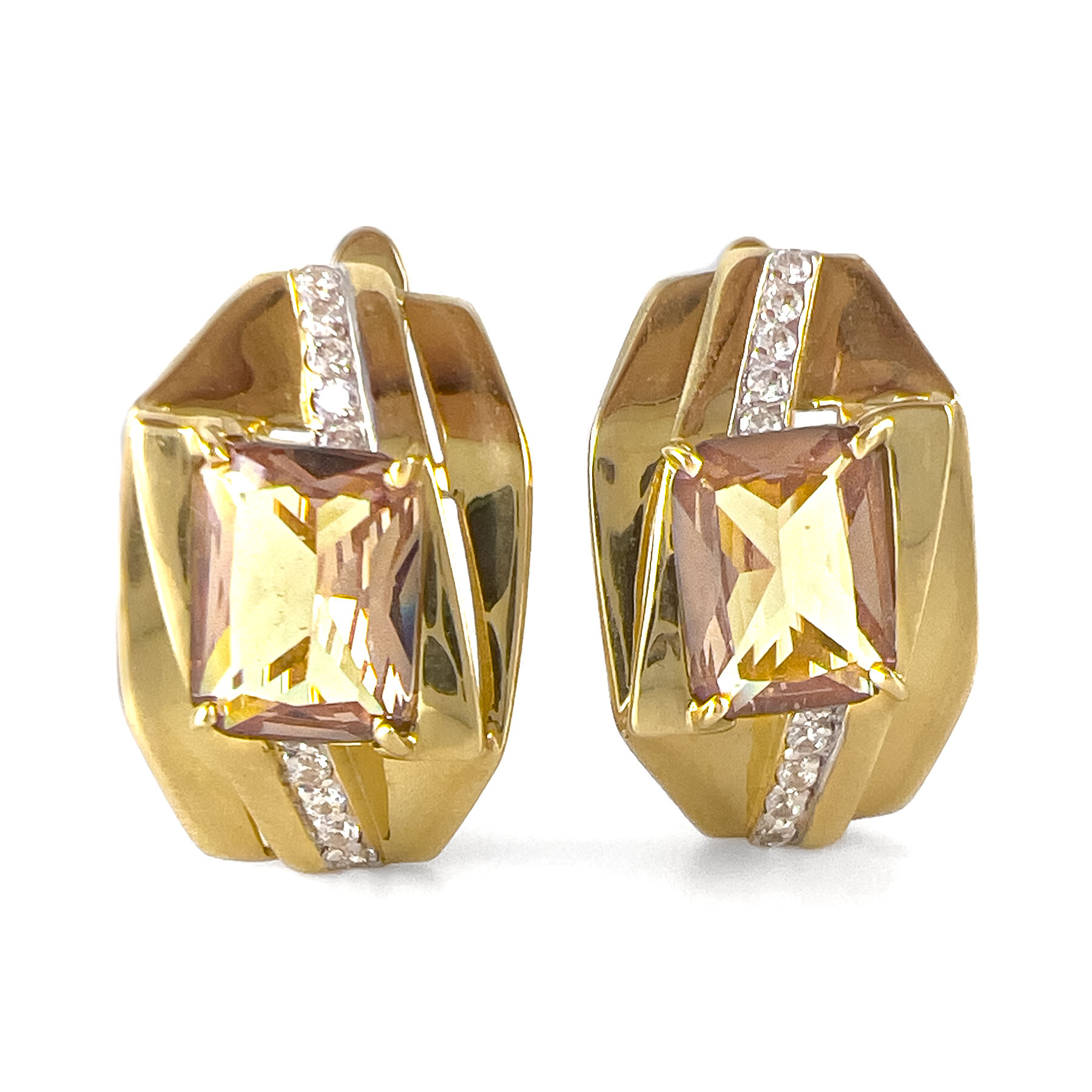 Серьги из золота с раухтопазом и фианитами