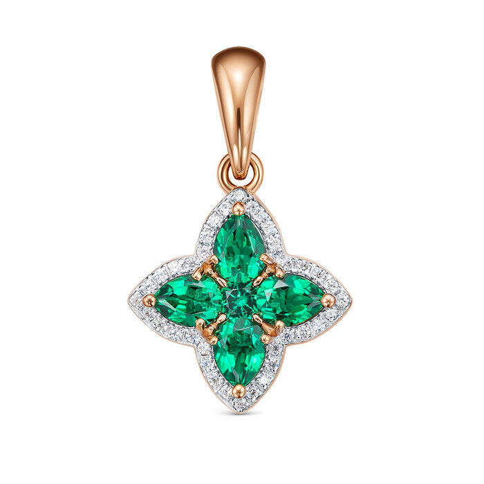 Подвеска из красного золота с наноситал-изумрудами и фианитами