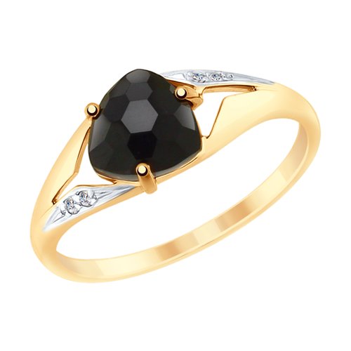 Кольцо из красного золота с агатом и фианитами