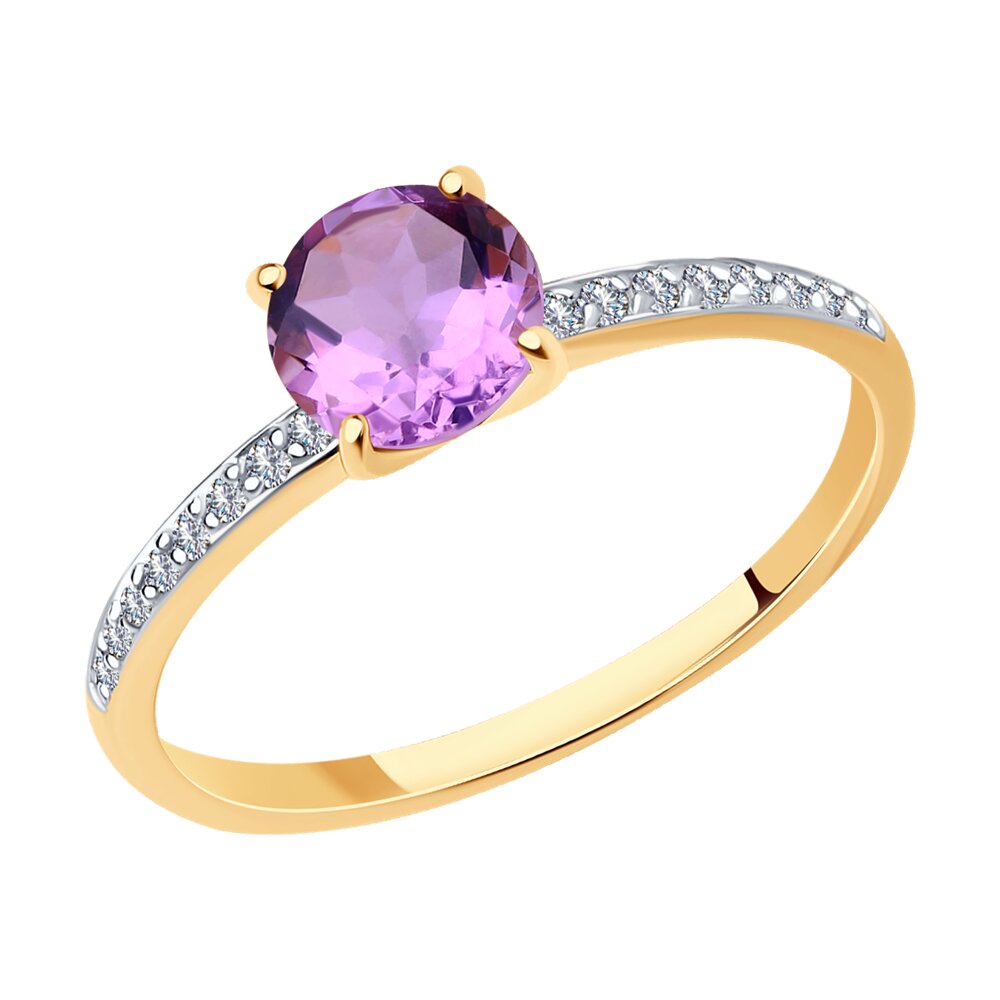 Кольцо из красного золота с аметистом и фианитами