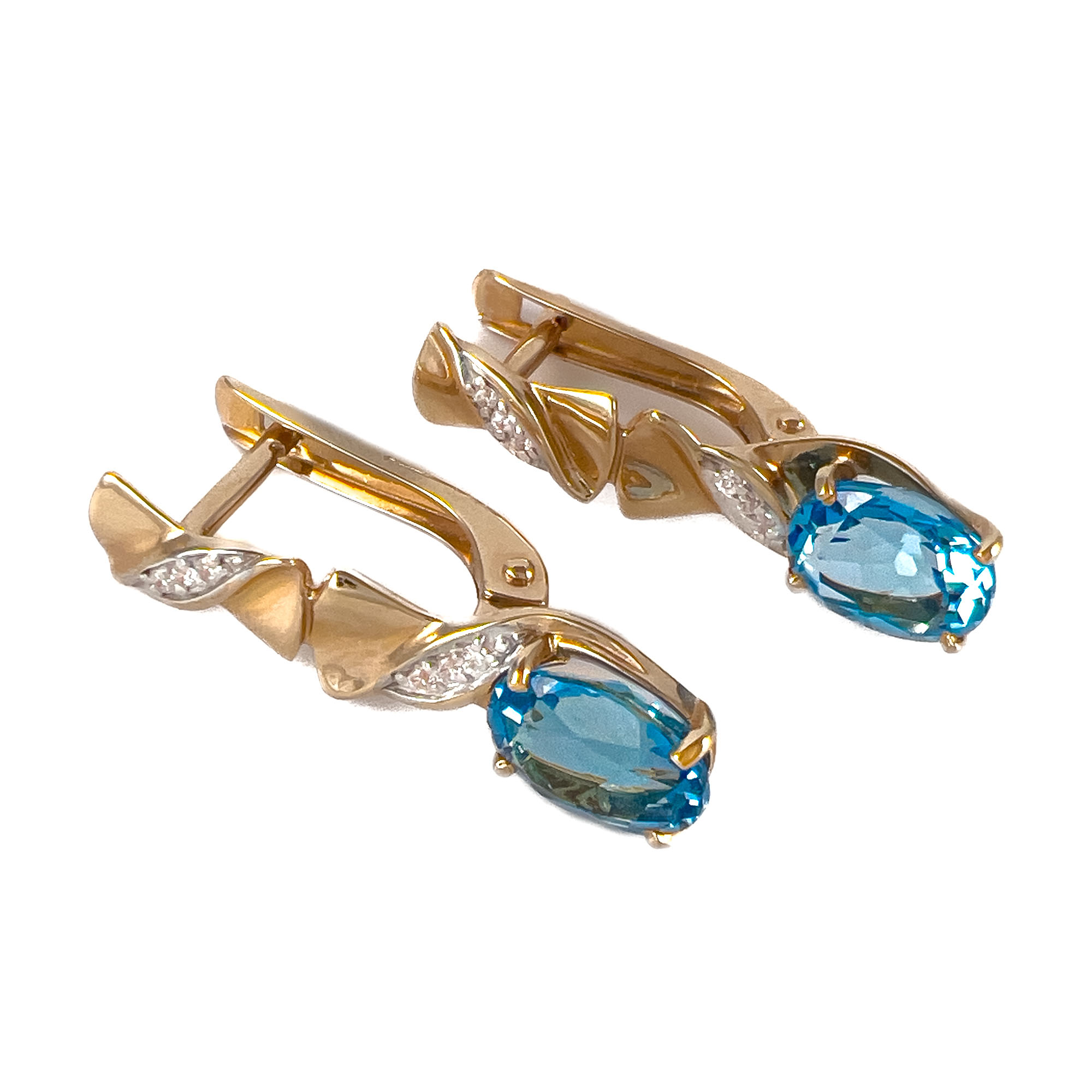 Серьги из красного золота с топазом и фианитами