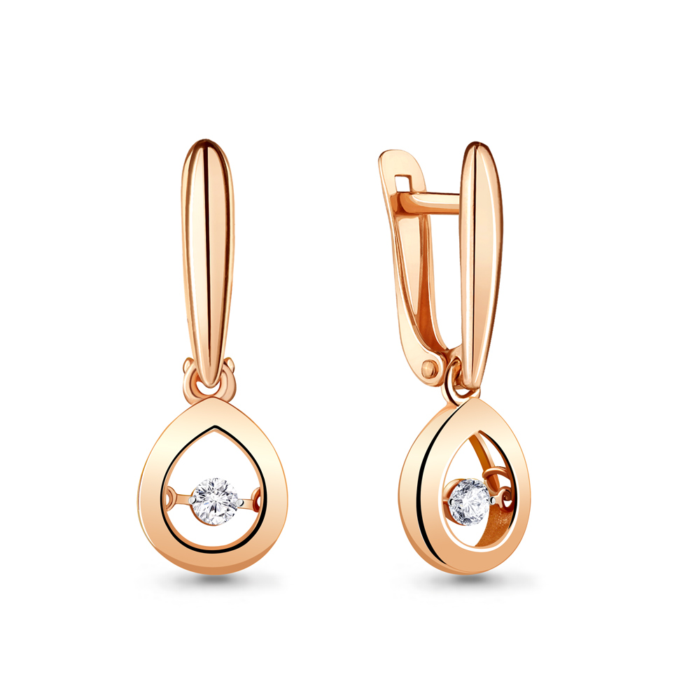 Серьги из красного золота с фианитами