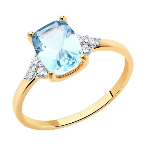 Кольцо из красного золота с топазом и фианитами