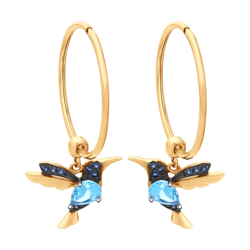 Серьги-конго из красного золота с топазами и фианитами